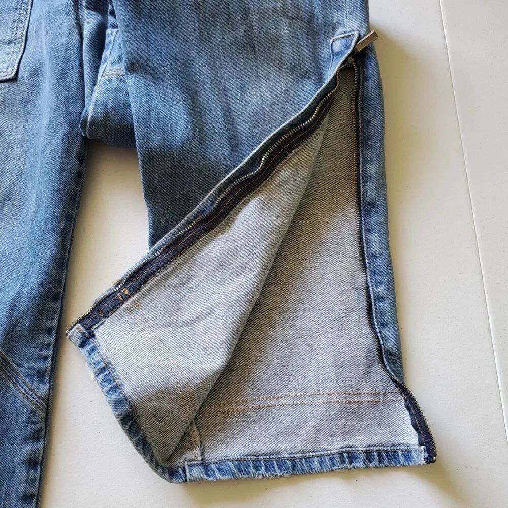 Jonathan Simkhai Payton Denim Cargo Jeans Mid Rise Straight Leg Zipper‎ Hem